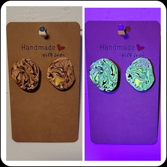 Banana Split "Ugly Sweater" UV Reactive Handmade Earrings - Picture 1 of 4